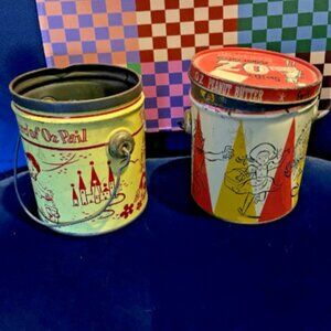 2 Vintage 1950's SWIFT'S Wizard of Oz Peanut Butter Tin Litho Pails - 2 lb size